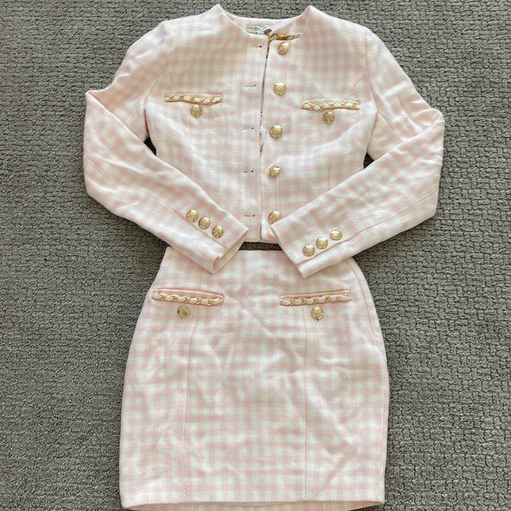 Pink & white plaid Guess skirt and cropped jacket set